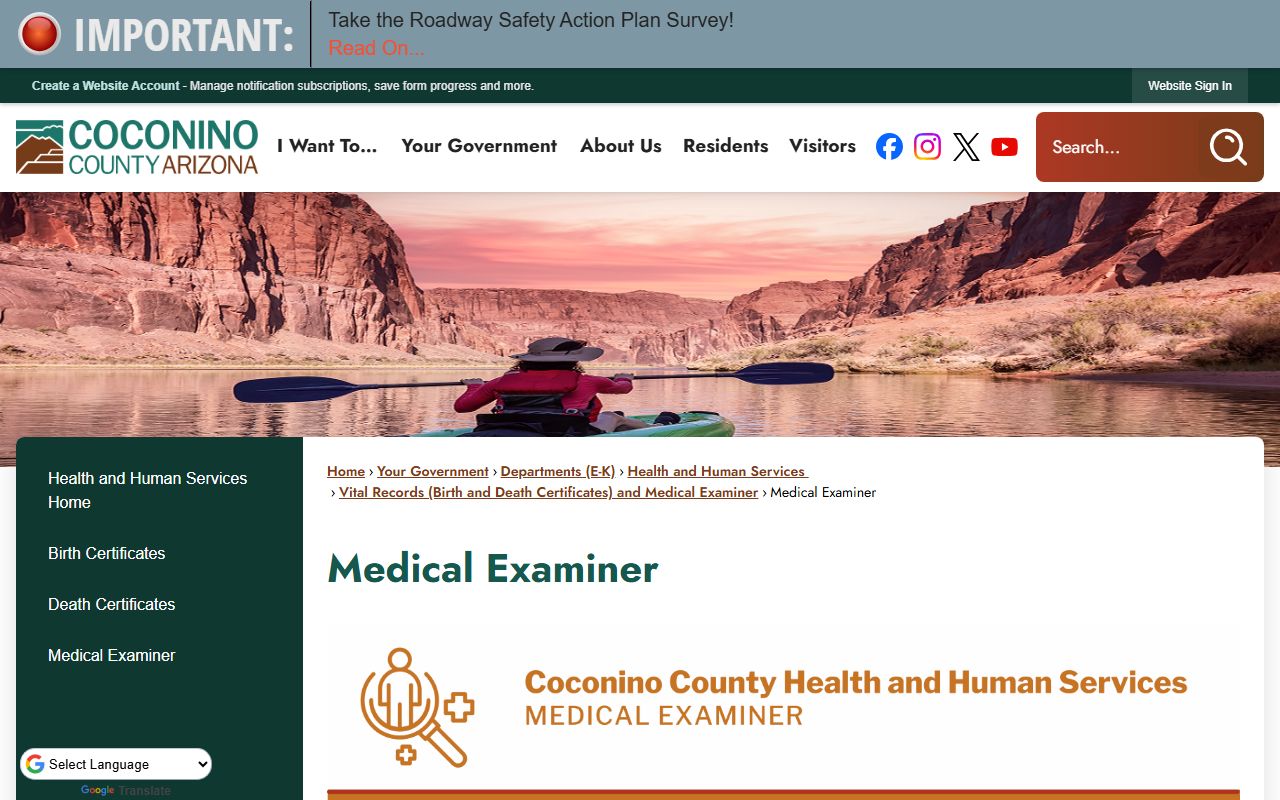 Coconino County Medical Examiner webpage information