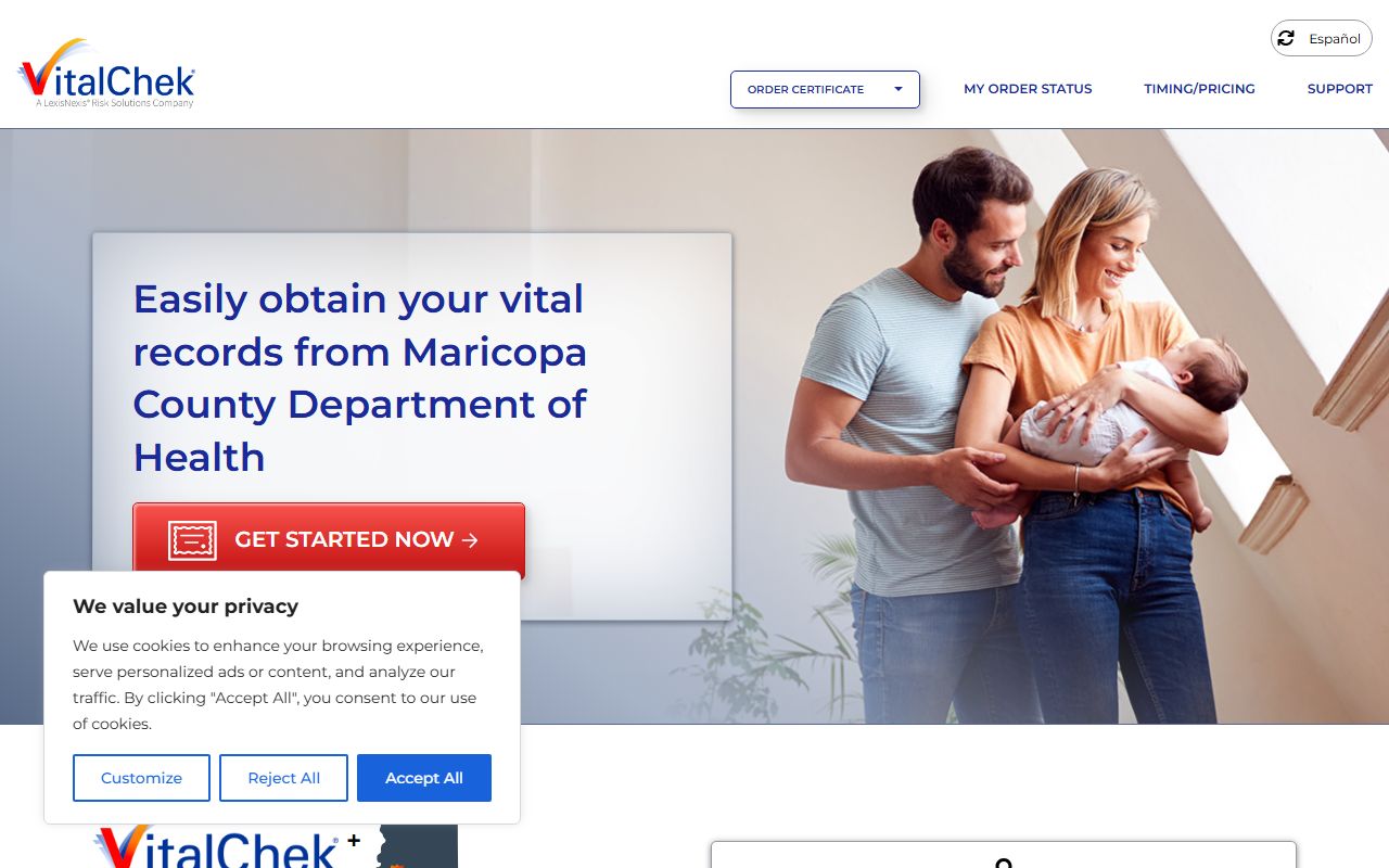 VitalChek online ordering portal for Maricopa County death certificates