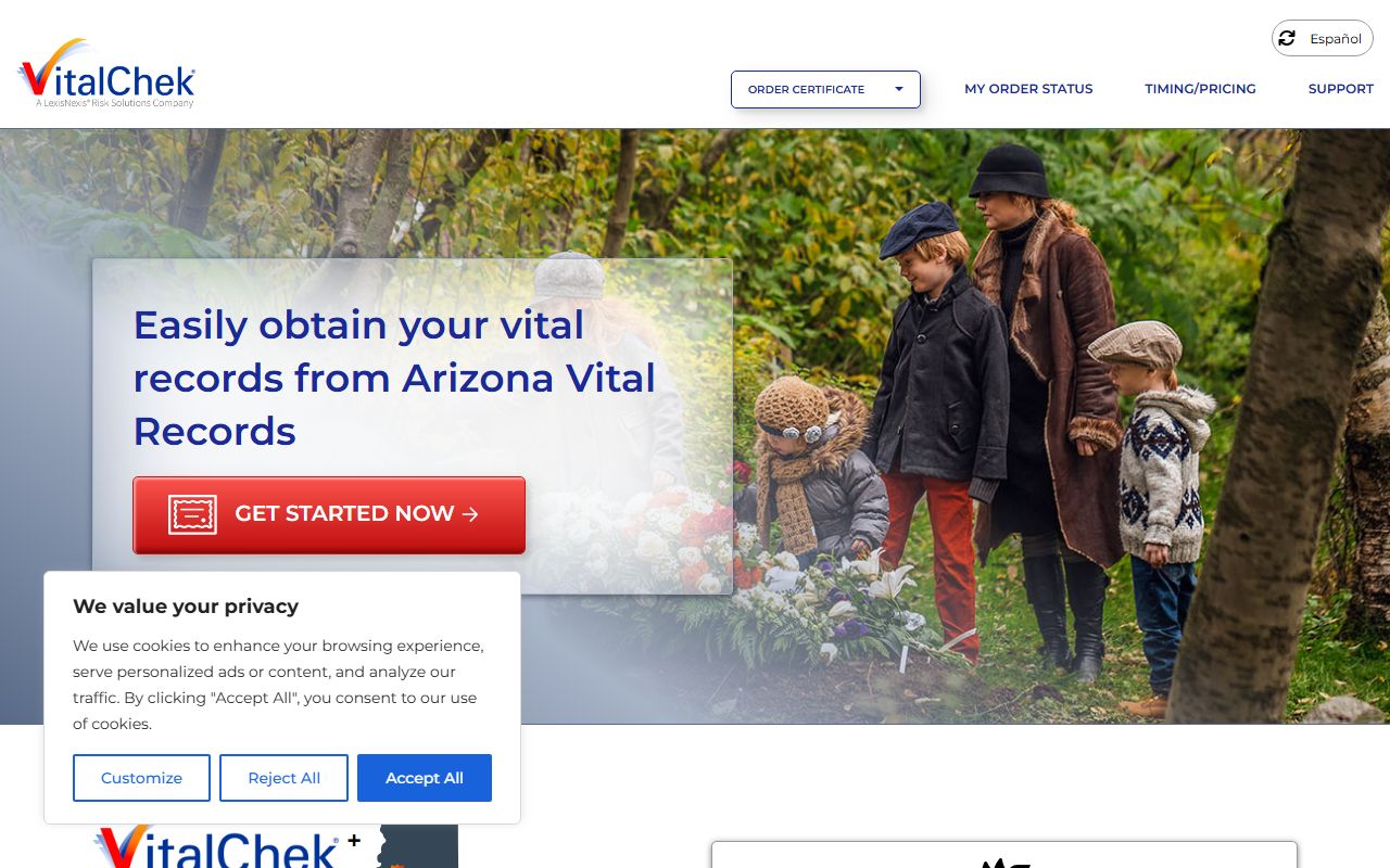 VitalChek online ordering portal for Arizona death certificates